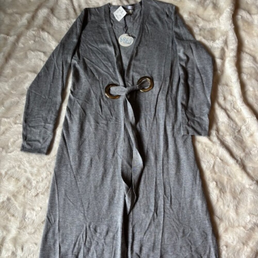 Coco Bleu Knit Cardigan Sweater Stretch Tie Front Golden Eyelet Ladies Sz M NWT